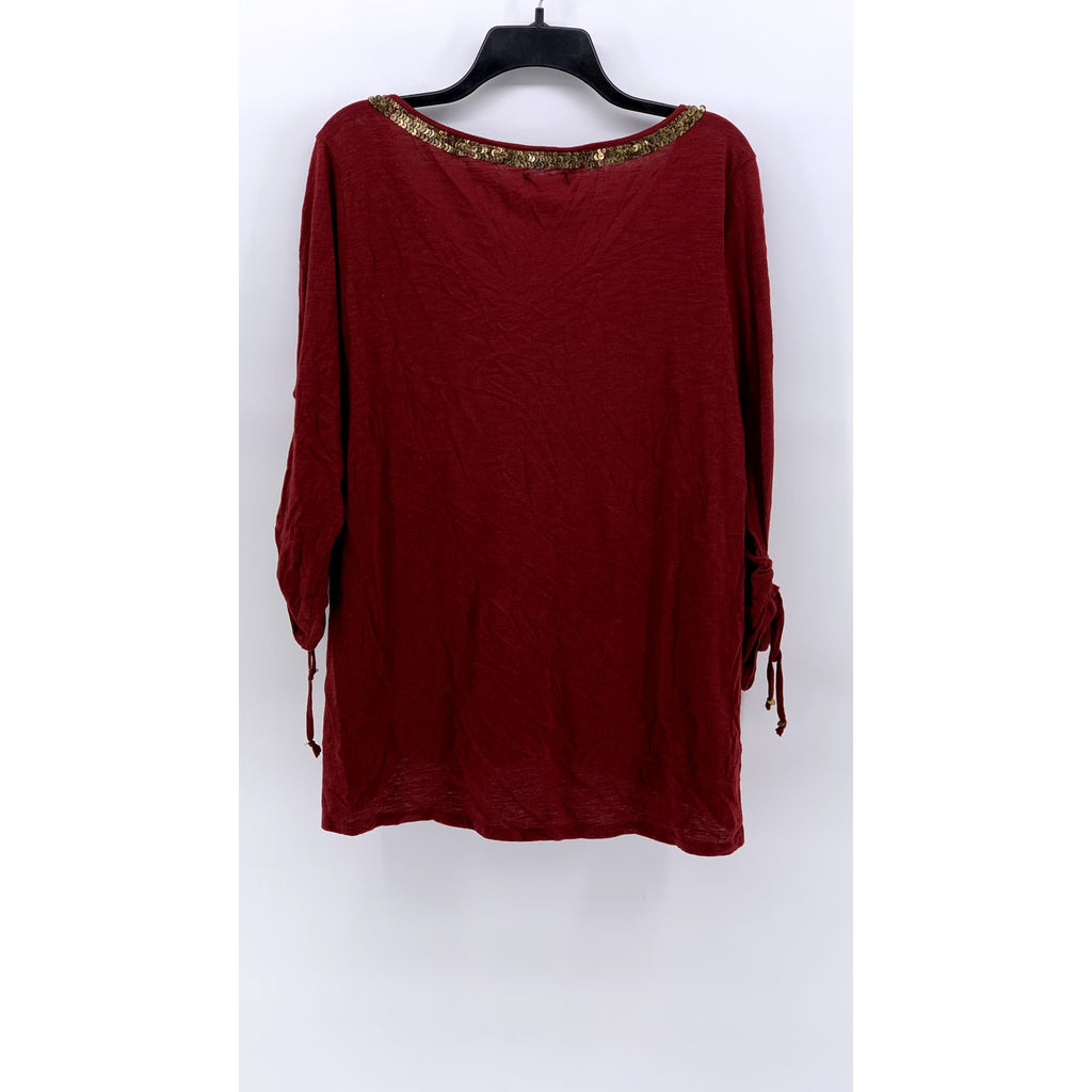 LUCKY BRAND Women's Burgundy Sequin V-Neck Sweater SZ L