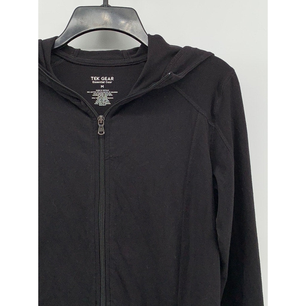 TEK GEAR Women's Black Zip-Up Hooded Essential Gear Sweater SZ M