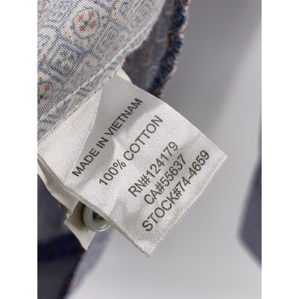 JOHNSTON & MURPHY Men's Blue Printed Button-Up Regular-Fit Long Sleeve Shirt SZL