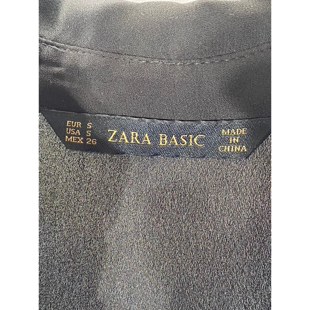ZARA BASIC Women's Black Sheer Button-Up Long Sleeve Top SZ S