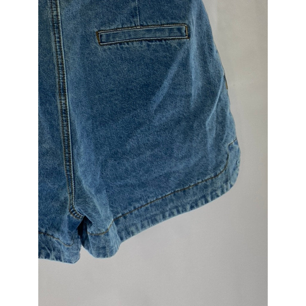FRNCH Women's Blue Denim Tiffany Round-Hem Large Pocket Shorts SZ XS