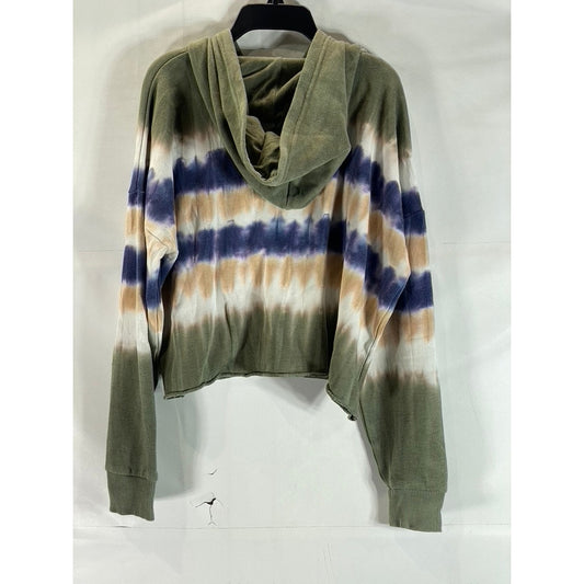 AERIE Women's Green Tie-Dye Quarter-Zip Hooded Cropped Pullover Sweater SZ M