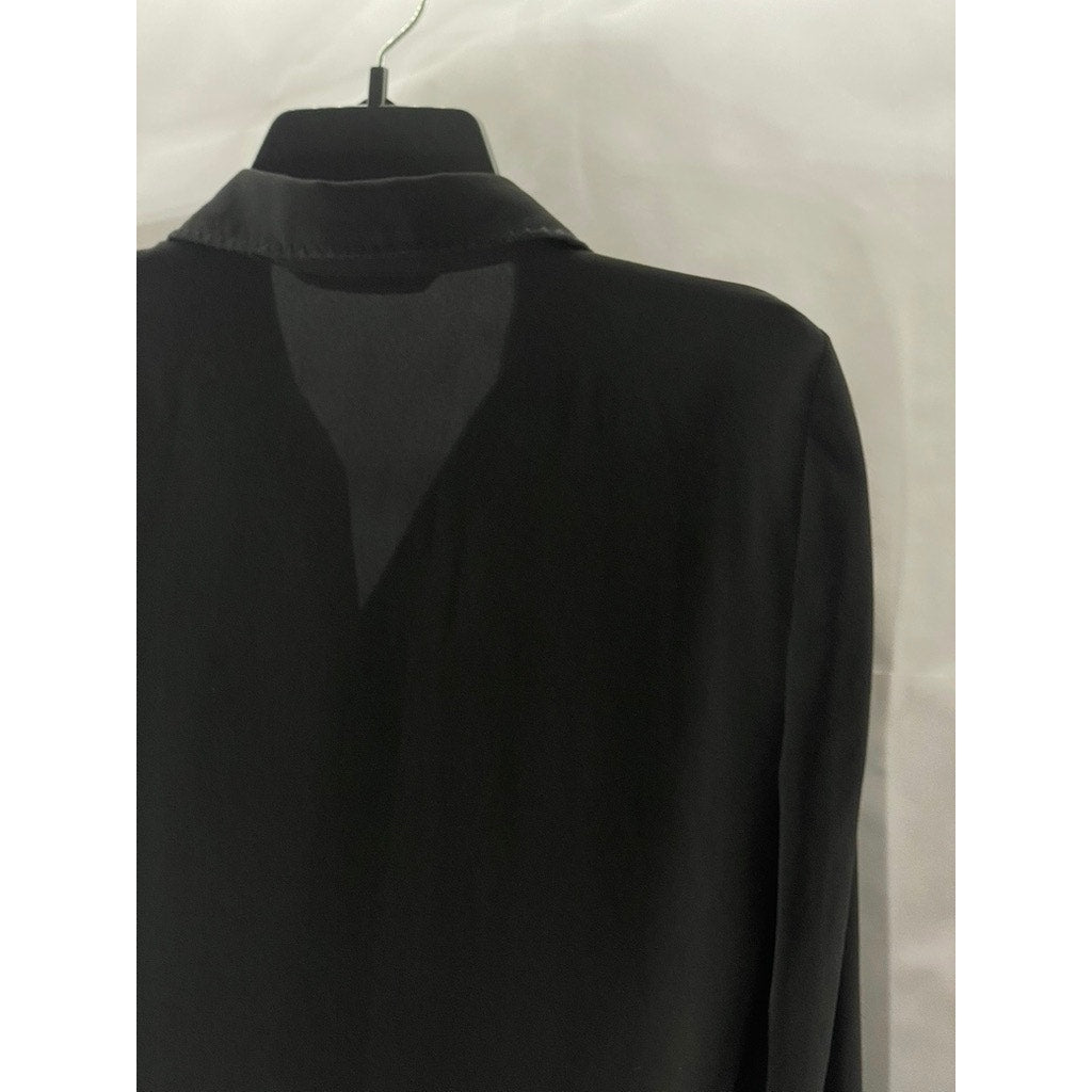 ZARA BASIC Women's Black Sheer Button-Up Long Sleeve Top SZ S