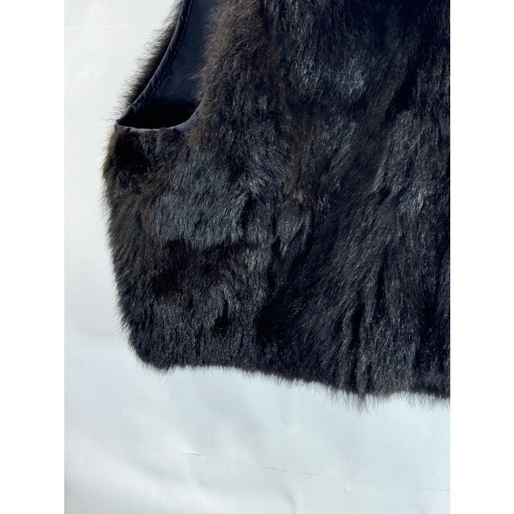 ANDREW MARC Women's Opossum Fur Leather Trim Bomber Zip Vest SZ L