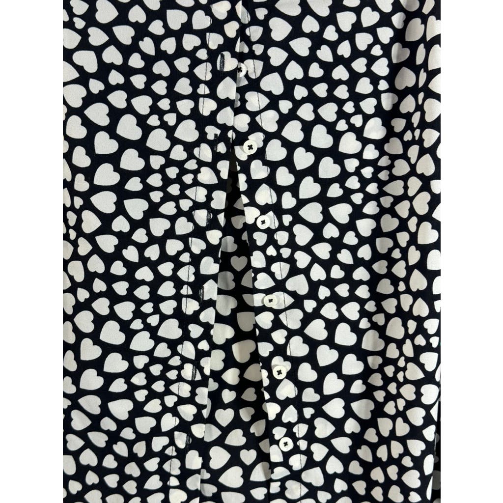 CYNTHIA ROWLEY Women's Black/White Heart Print Sleeveless Button-Up Top SZ XS