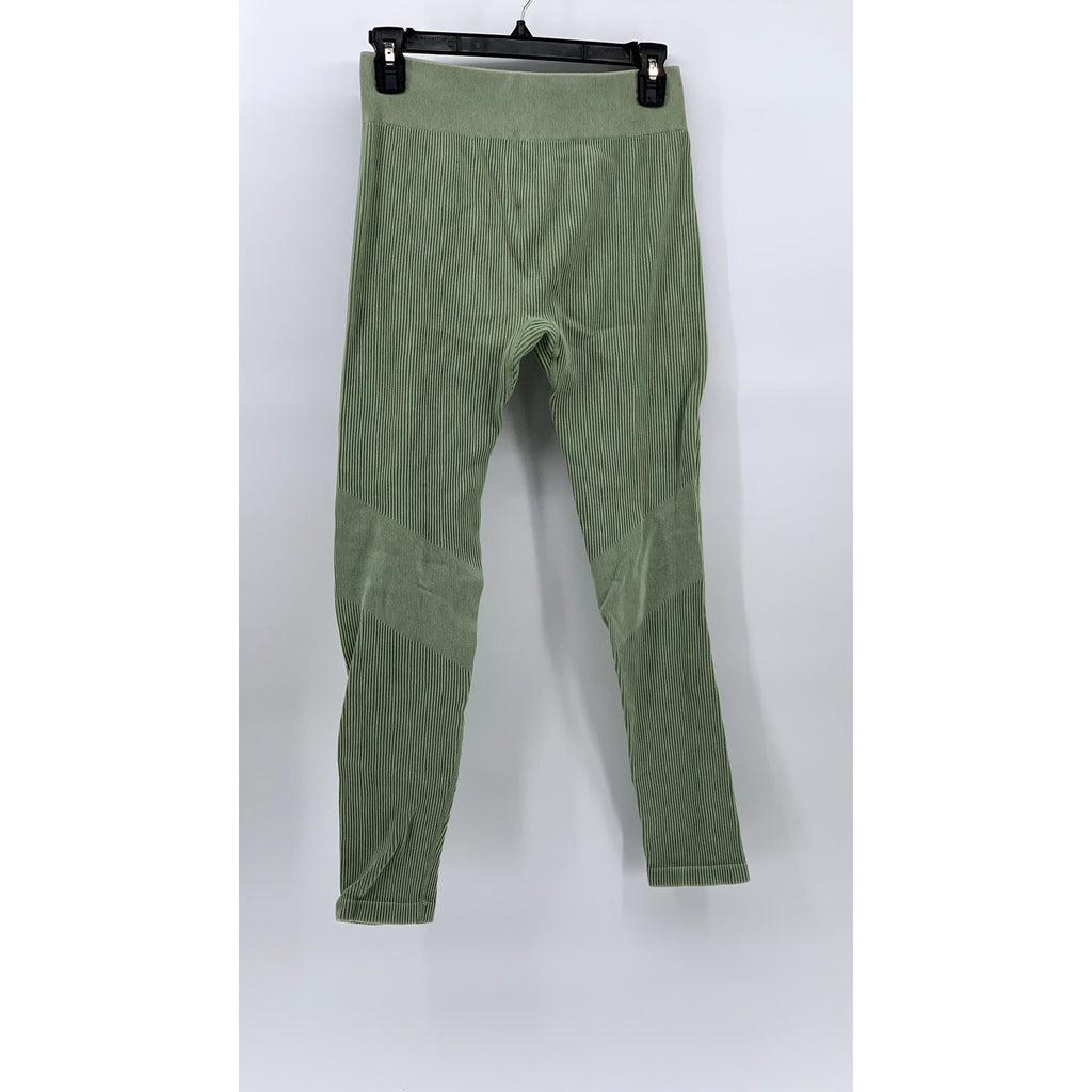 UNBRANDED Women's Green Ribbed High-Rise Pull-On Compression Leggings SZ M