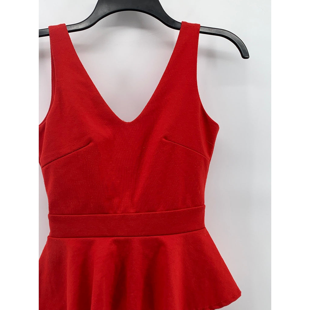 CHARLOTTE RUSSE Women's Red V-Neck Sleeveless Ruffle Bodycon Mini Dress SZ S