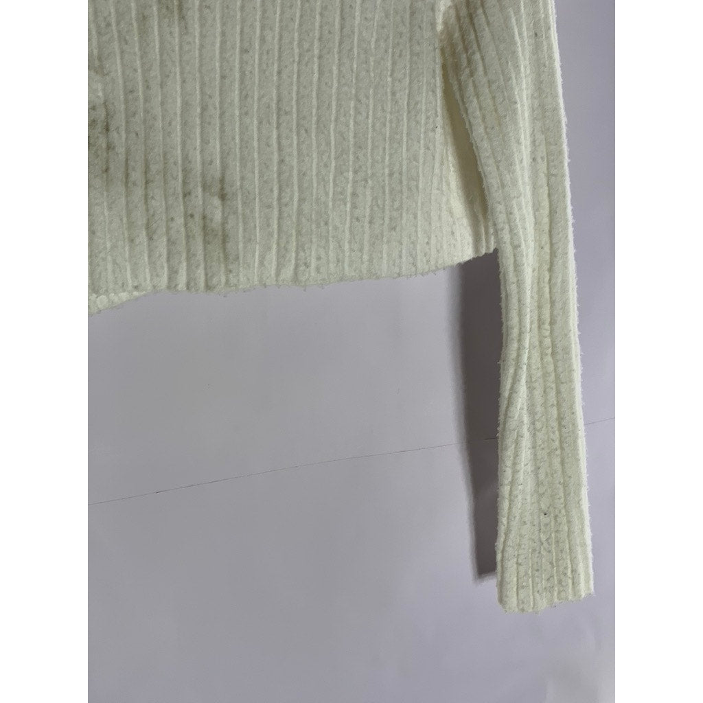 URBAN OUTFITTERS Women's Cream Fuzzy Rochelle Button-Up Cropped Cardigan SZ M