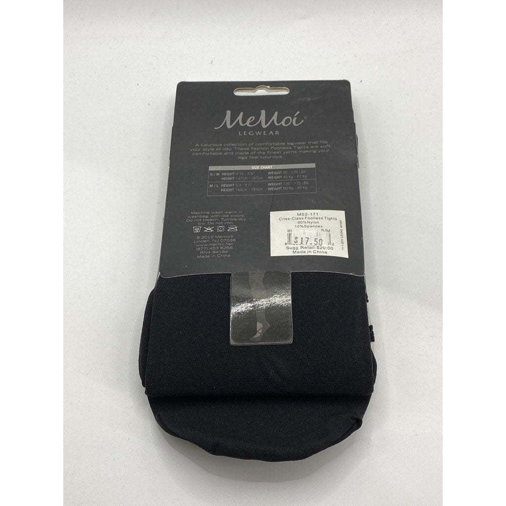 MEMOI Women's Black Solid Semi Sheer Criss-Class Footless Tights SZ S/M