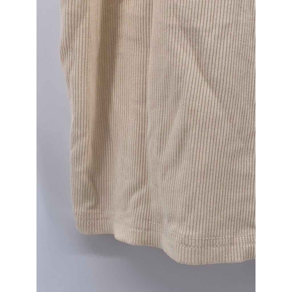 UNBRANDED Women’s Beige Crewneck Ribbed Casual Cropped Tank Top SZ M