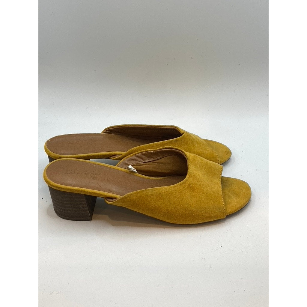 UNIVERSAL THREADS Women's Mustard Yellow Rosalynn Block-Heel Mule Sandals SZ 6.5