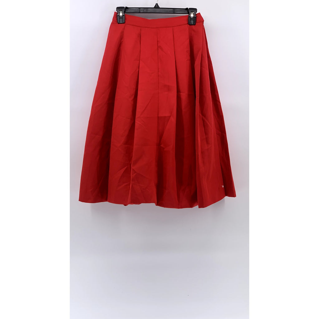 JAMES WOO Women's Red Pleated A-Line Side Midi Skirt SZ S