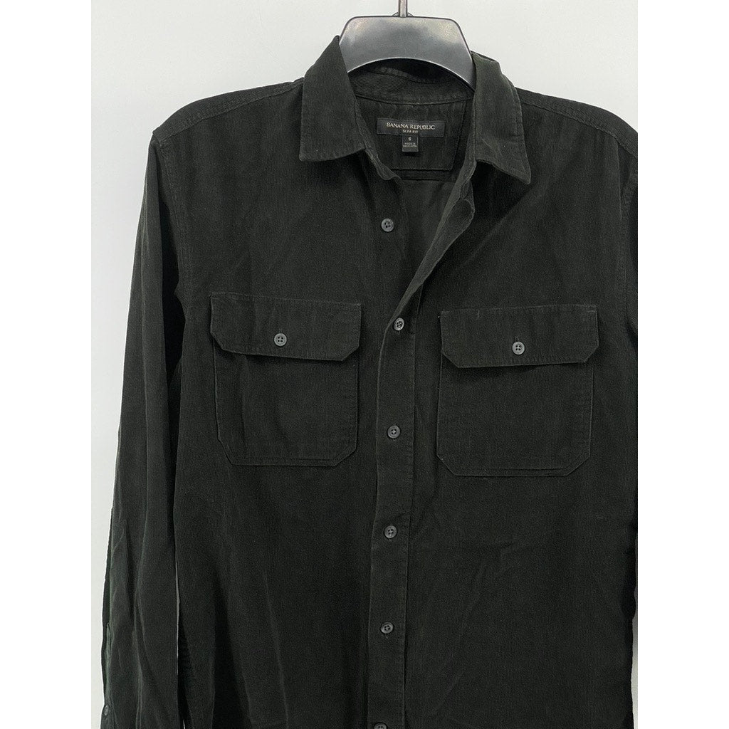 BANAN REPUBLIC Men's Green Corduroy Slim-Fit Button-Up Long Sleeve Shirt SZ S