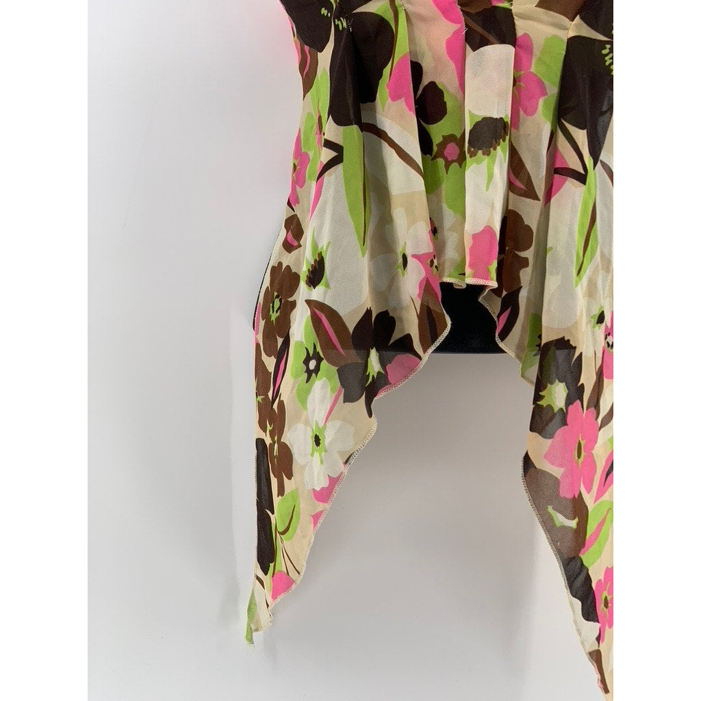 UNBRANDED Women's Multi Floral Print Halter Handkerchief Top SZ S