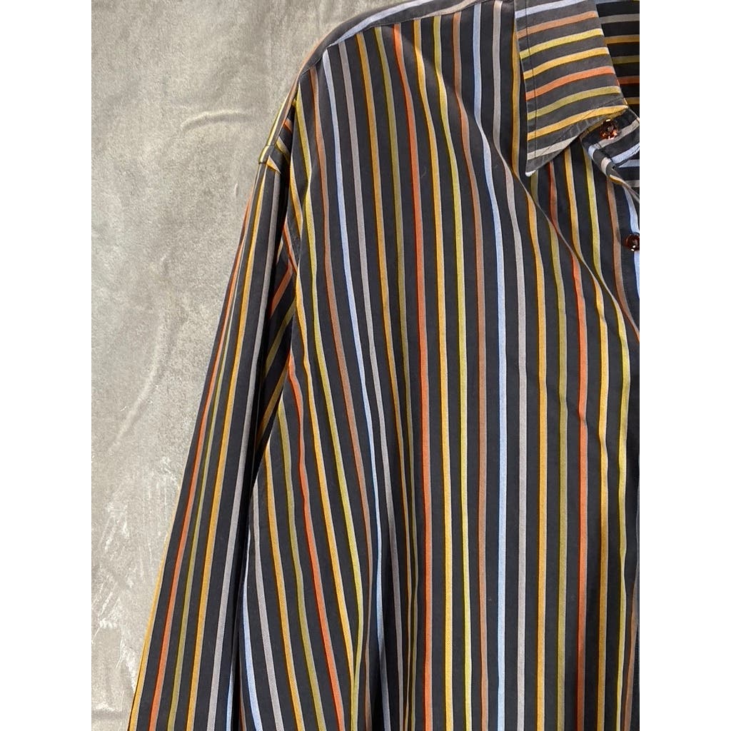 ROBERT TALBOTT CARAMEL Men's Brown Multi Stripe Button-Up Long Sleeve Shirt SZ L