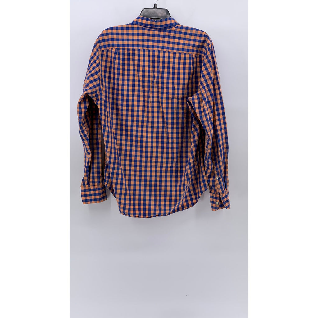J.CREW Men’s Orange-Blue Gingham Regular Fit Button-Up Long Sleeve Shirt SZ M