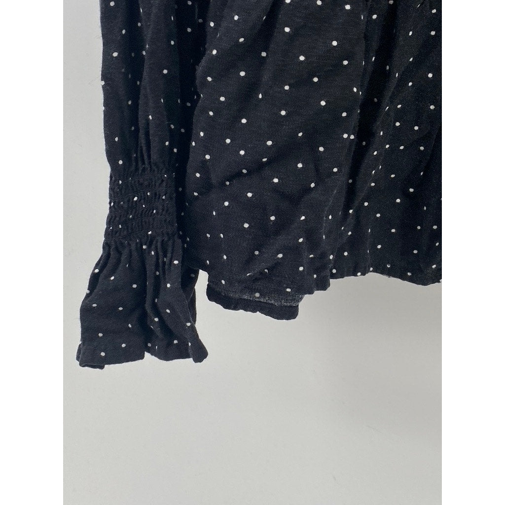 POPSUGAR Women’s Black Micro Polka Dot Long Sleeve Swing Top SZ S