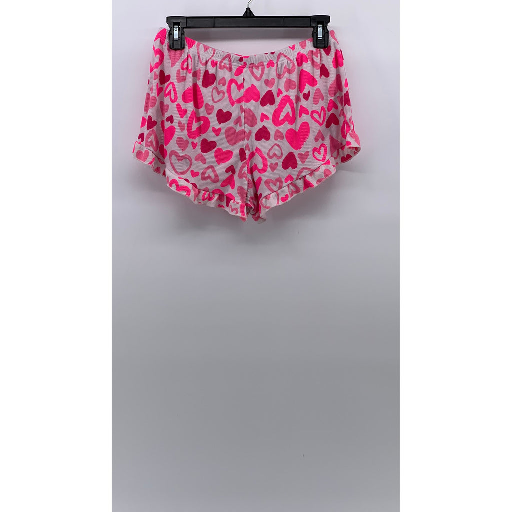 FASHION NOVA Women's Pink-White Heart Print Elastic-Waist Pajama Shorts SZ L