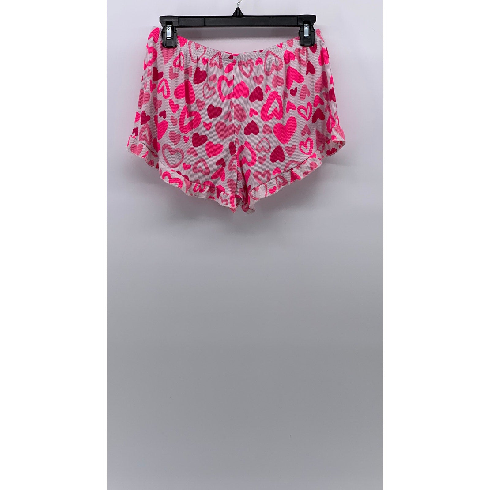 FASHION NOVA Women's Pink-White Heart Print Elastic-Waist Pajama Shorts SZ L