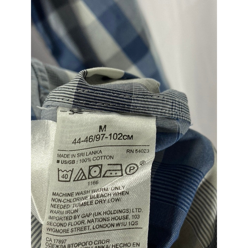 BANANA REPUBLIC Men's Blue-Gray Plaid Grant-Fit Supima Button-Up Shirt SZ M