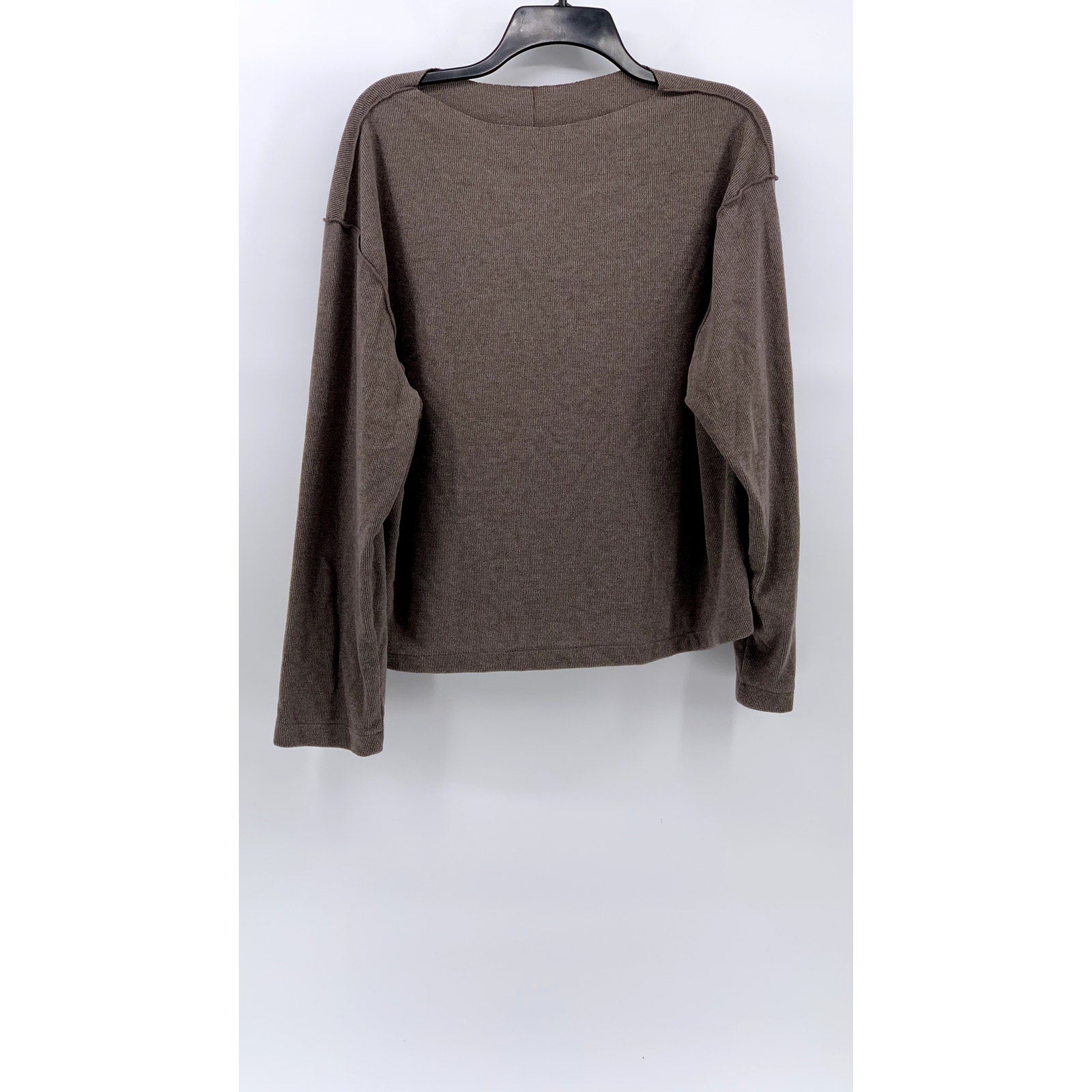 UNBRANDED Women's Brown Ribbed Boat-Neck Long Sleeve Top SZ M