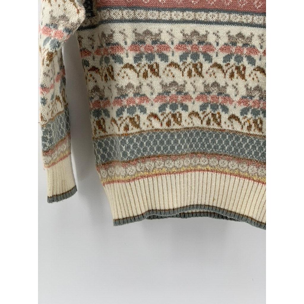 DISTINCTION Women's Beige-Pink Printed Knit Long Sleeve Turtleneck Sweater SZ S