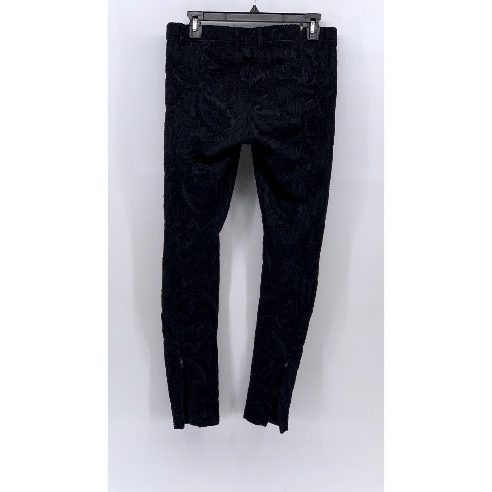 FAITH CONNEXION Women’s Black Textured Brocade Zipper-Hem High-Rise Pant SZ 4