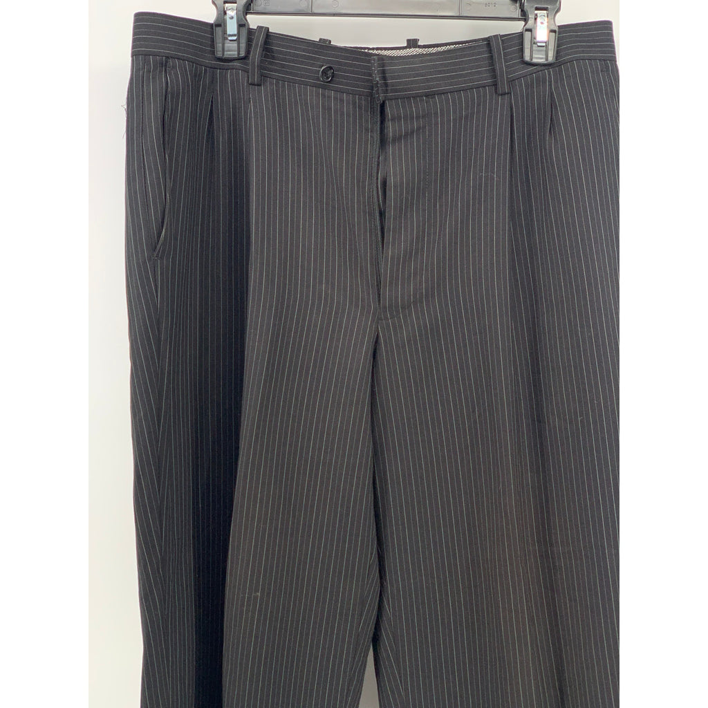 PAOLO GIARDINI Men's Black Pinstripe Straight-Leg Regular-Fit Pants SZ 34R
