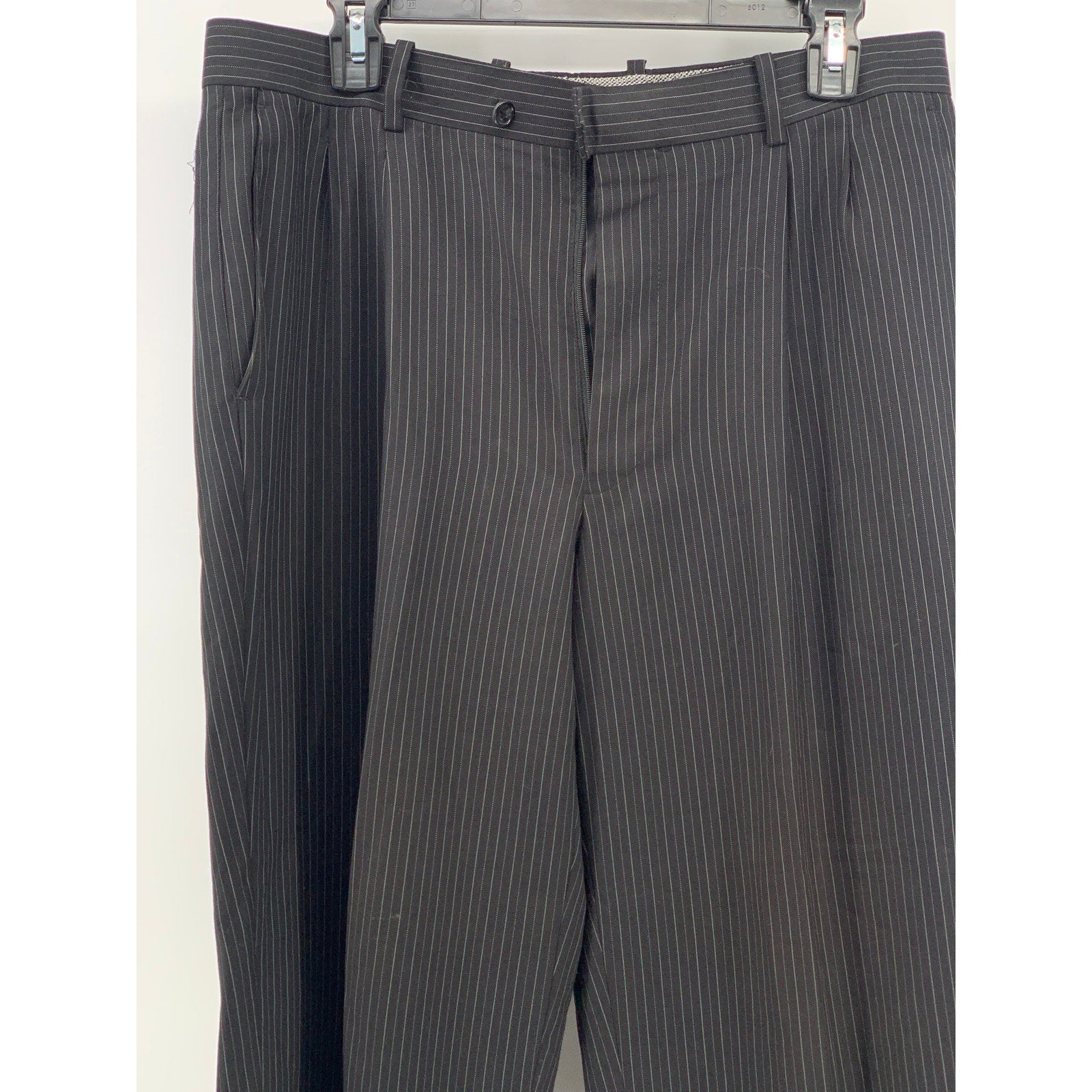 PAOLO GIARDINI Men's Black Pinstripe Straight-Leg Regular-Fit Pants SZ 34R
