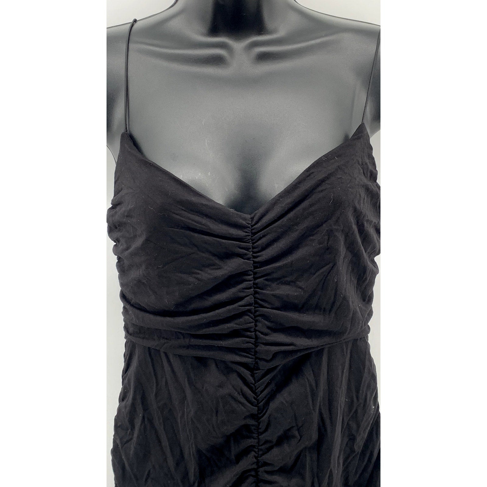 ASOS Women's Black Ruched V-Neck Spaghetti Strap Bodycon Midi Dress SZ 6