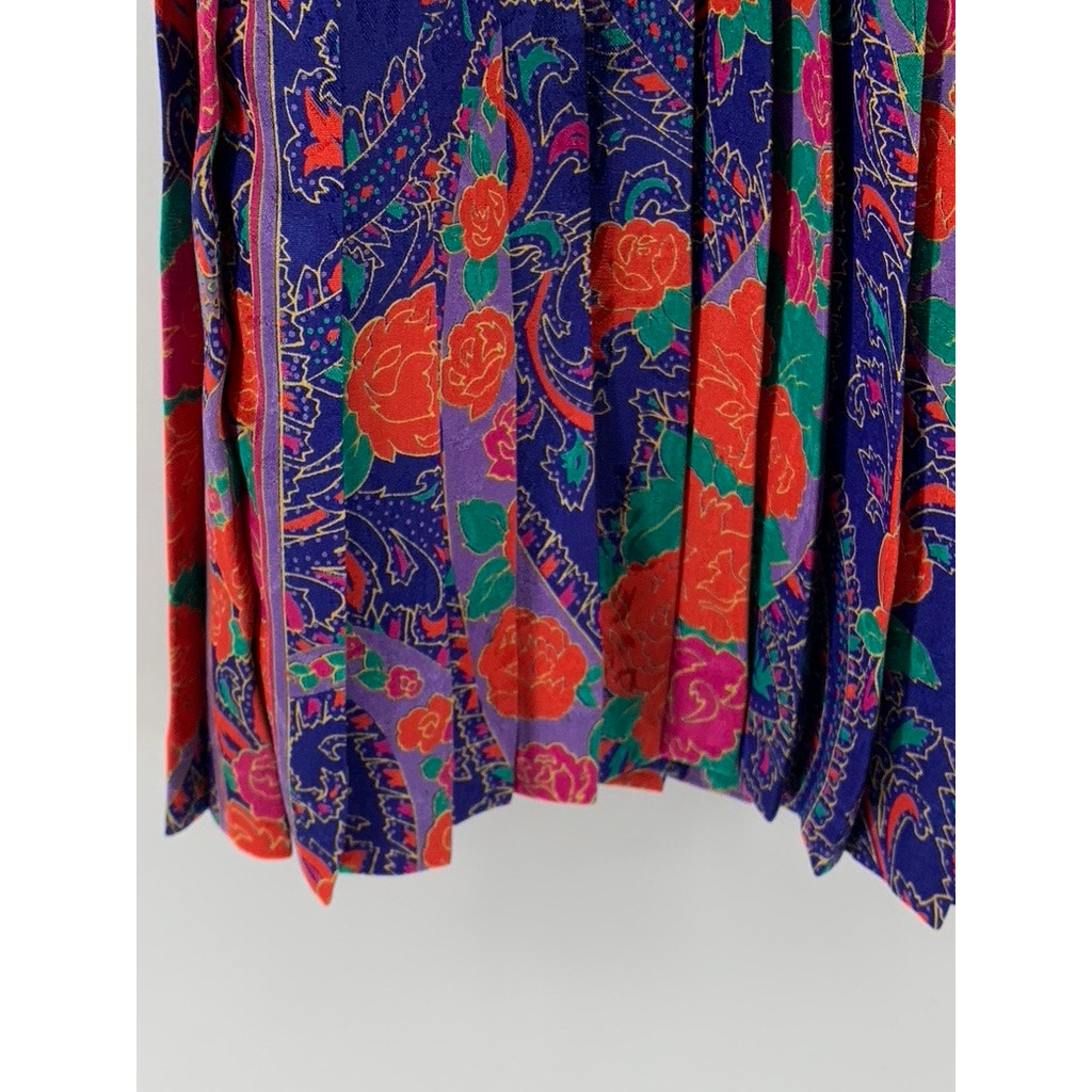 UNBRANDED Women's Purple-Orange Printed Pleated Maxi Skirt SZ L