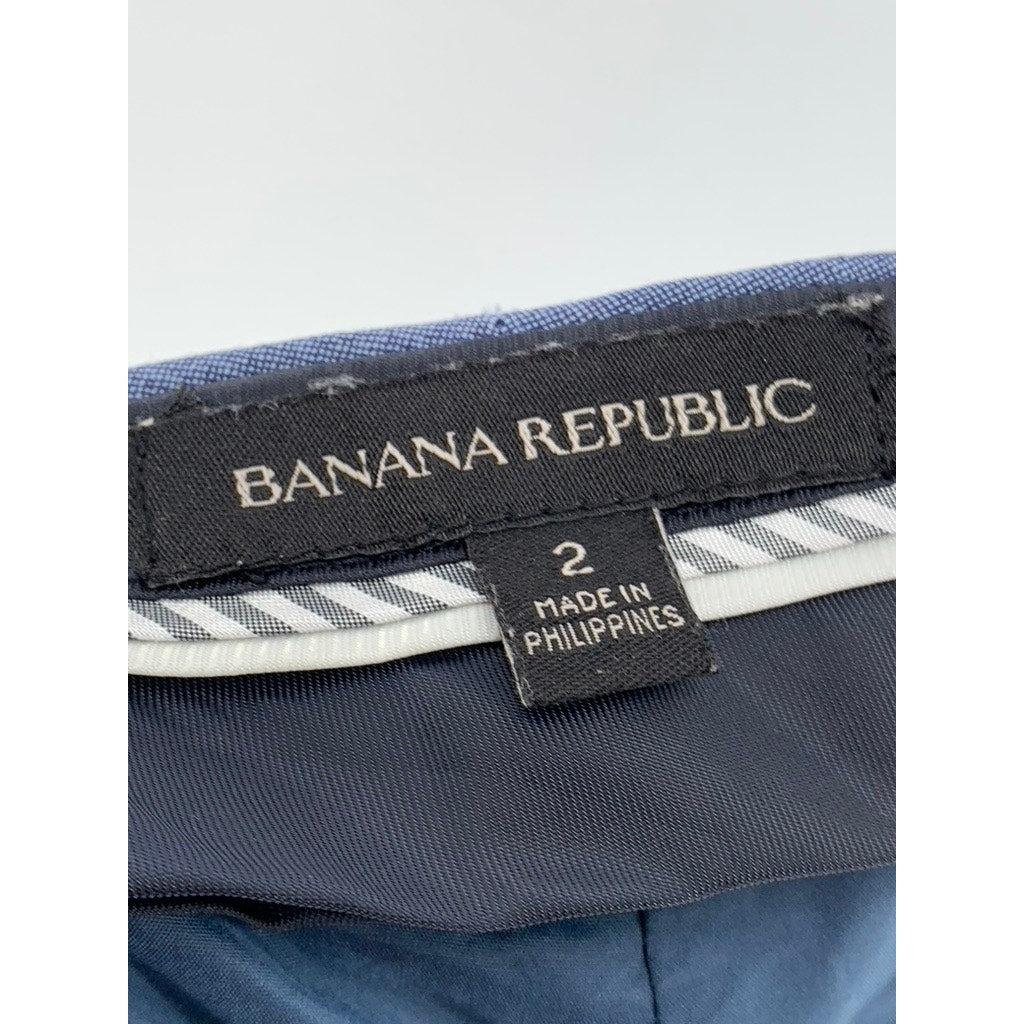 BANANA REPUBLIC Women's Blue Wool-Blend Logan Straight Leg Flat Front Pants SZ 2