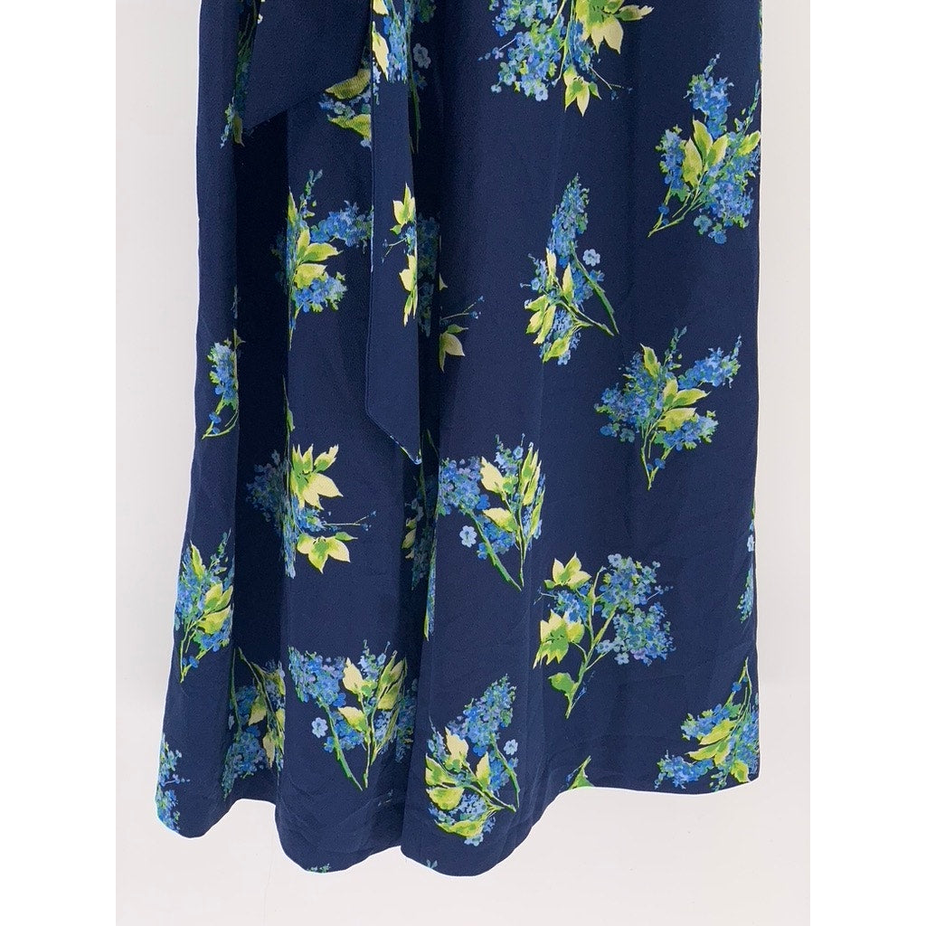 KARL LAGERFELD Women's Blue Floral V-neck Sleeveless Belted Maxi Dress SZ 4