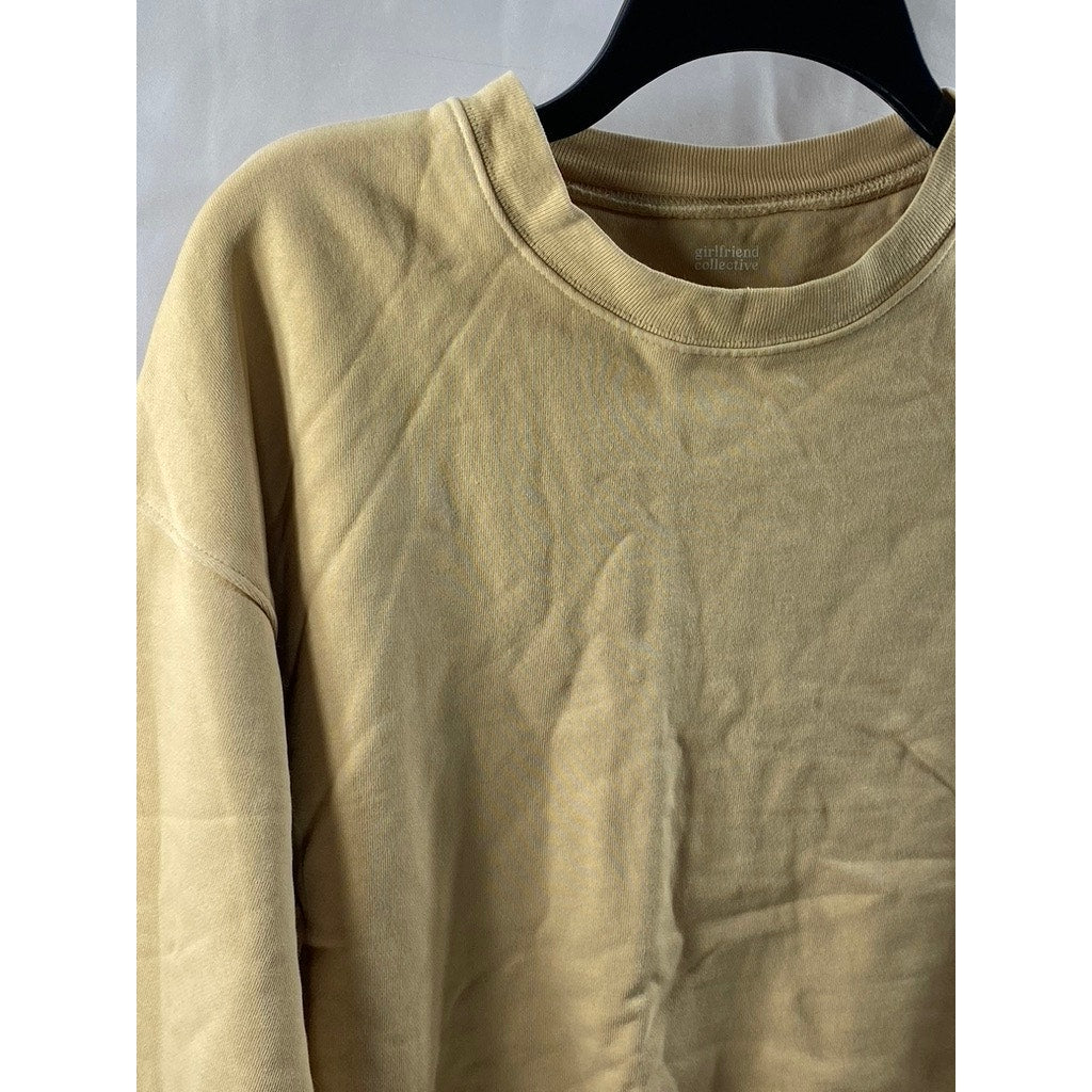 GIRLFRIEND COLLECTIVE Women's Sand Tan Crewneck Casual Cropped Sweatshirt SZ S