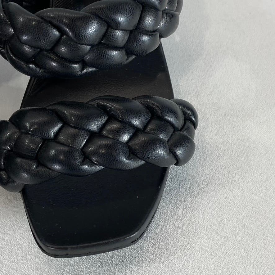 MIA Women's Black Faux-Leather Maine Puffy Braided Square-Toe Sandals SZ 6