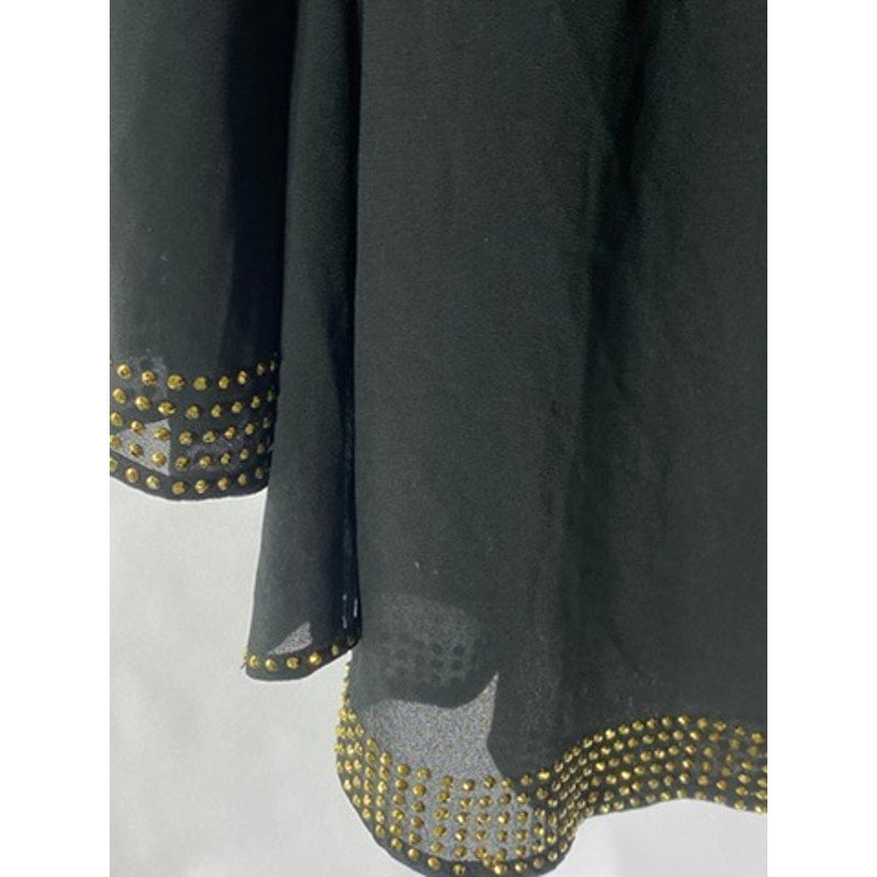 DOUBLE ZERO Women's Black Sheer V-Neck Long Sleeve Studded Lightweight Top SZ L