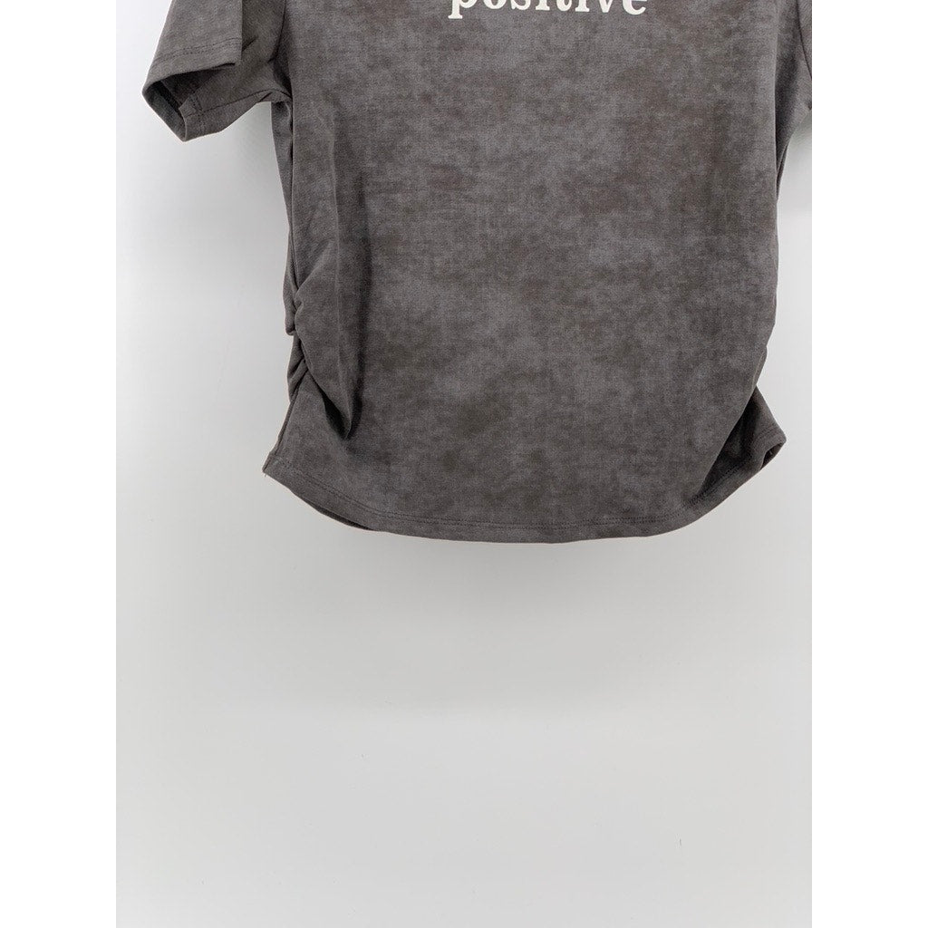 UNBRANDED Women's Gray Tie-Dye Crewneck Positive Logo Side-Ruched Casual Top SZS