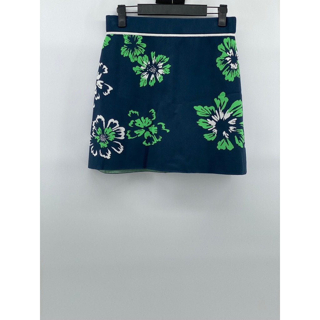 TANYA TAYLOR Women's Navy-Green-White Floral Straight Mini Skirt SZ S