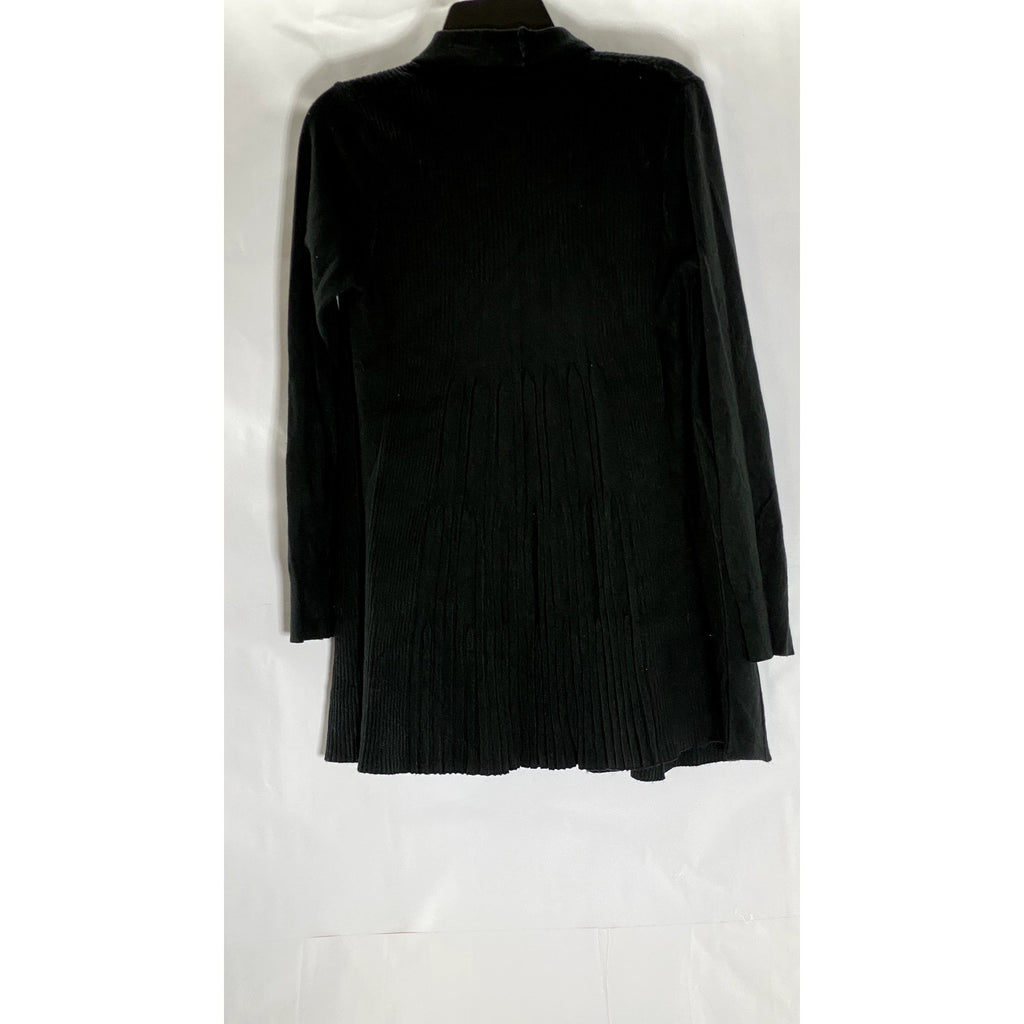 CYRUS Women's Black Solid Open-Front Shawl-Collar Ribbed Cardigan SZ M