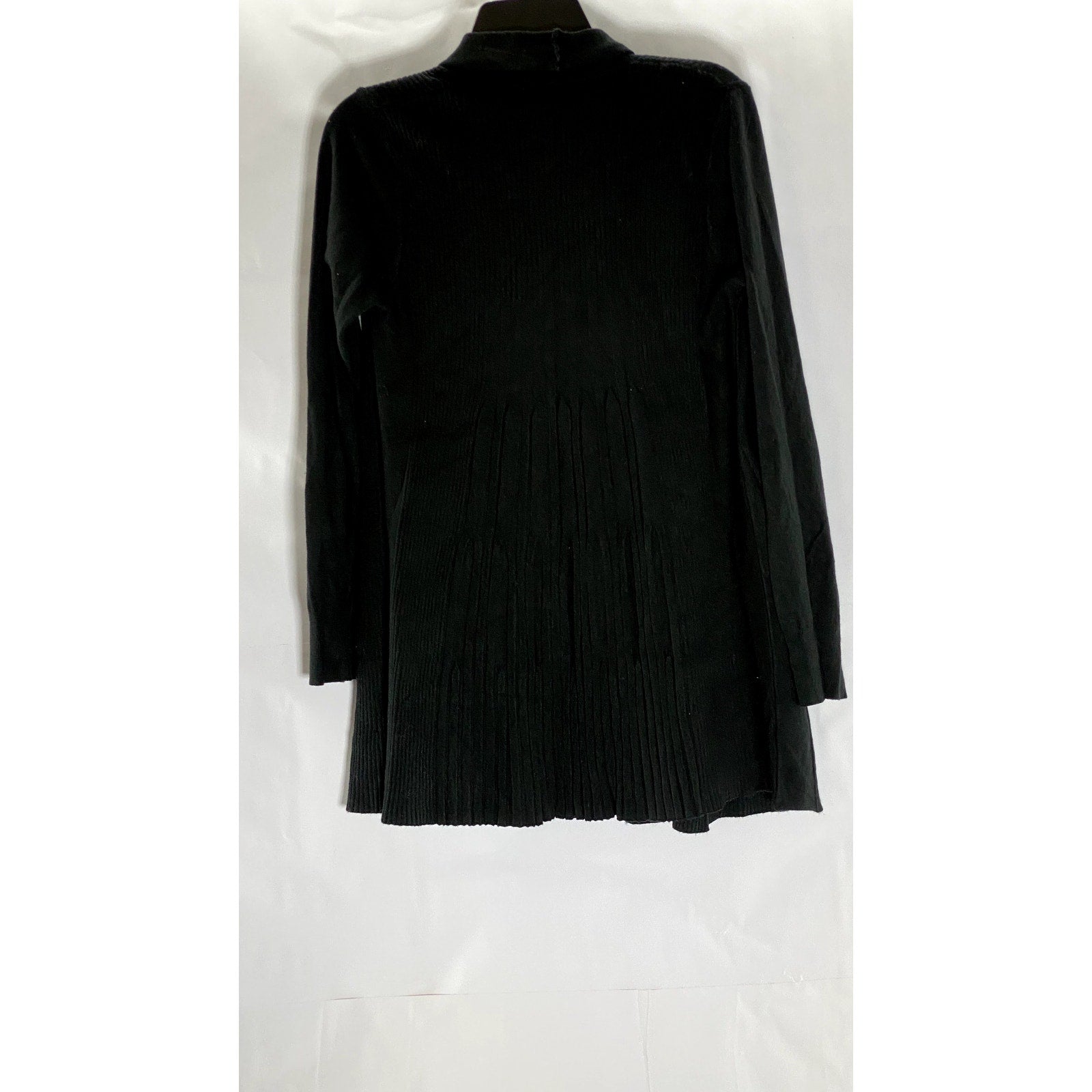 CYRUS Women's Black Solid Open-Front Shawl-Collar Ribbed Cardigan SZ M