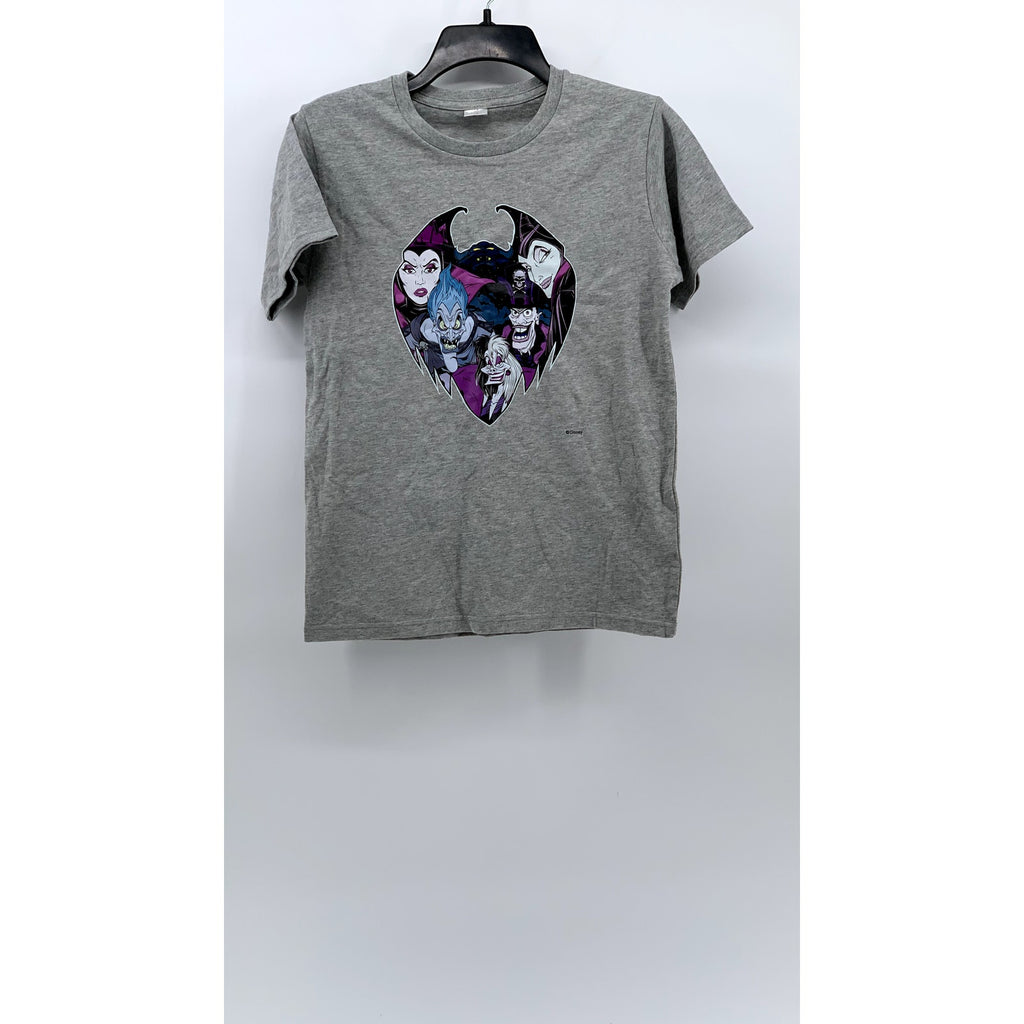 DISNEY Girls' Heather Gray Crewneck Villains Graphic Short Sleeve T-Shirt SZ M/L