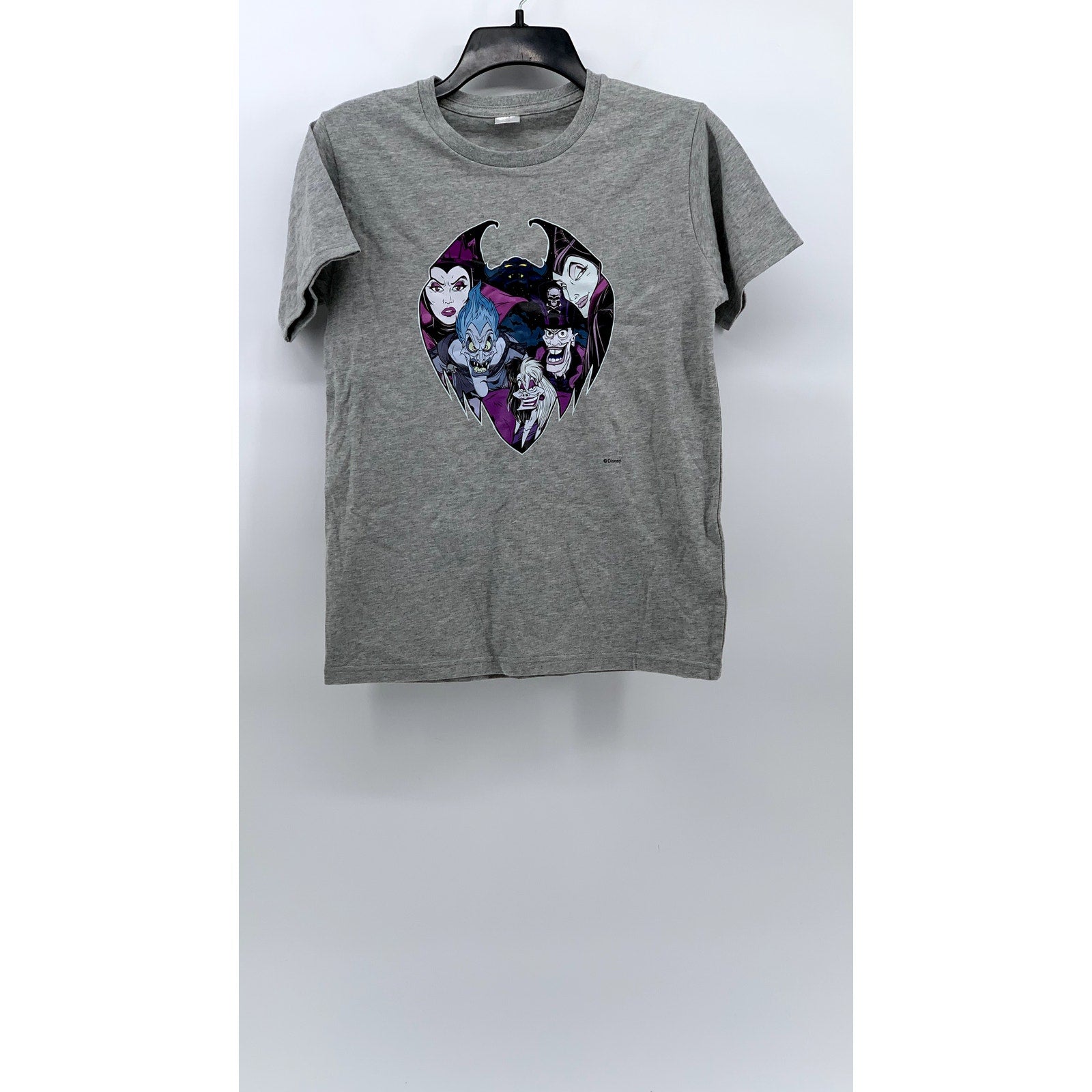DISNEY Girls' Heather Gray Crewneck Villains Graphic Short Sleeve T-Shirt SZ M/L