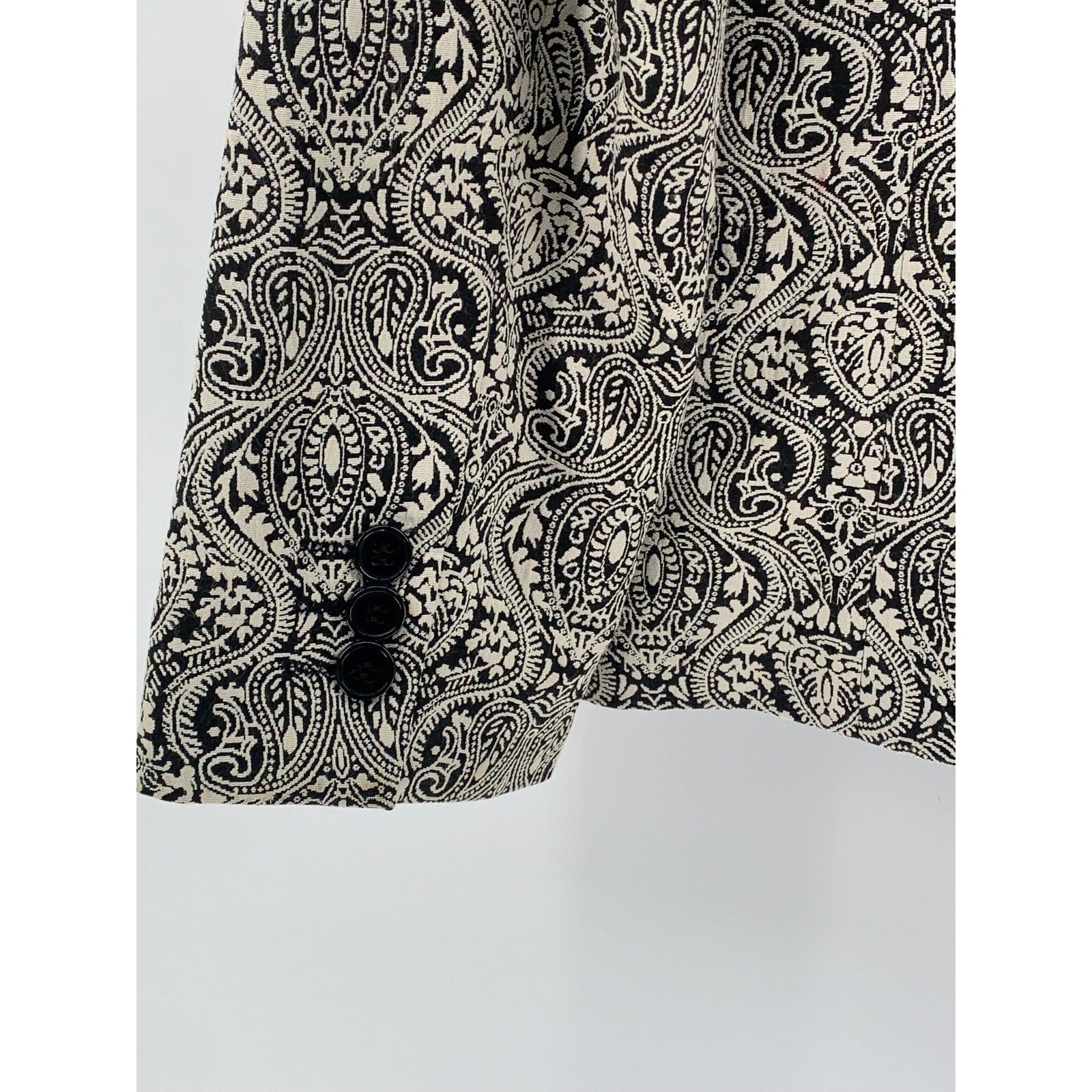 UNBRANDED Men's Black-White Paisley Velour Peak-Collar One-Button Blazer SZ M