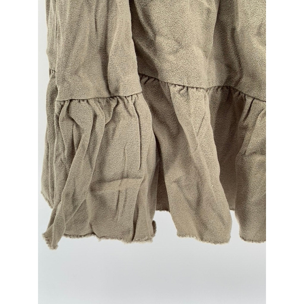 SUNDAY BEST Women's Light Brown Wrap Short Sleeve Ruffle Dress SZ 2XS