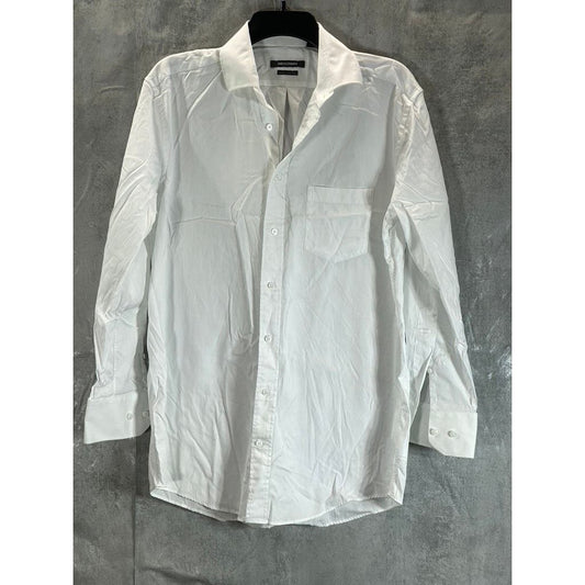 INDICHINO Men's White Solid Button-Up Long Sleeve Dress Shirt L