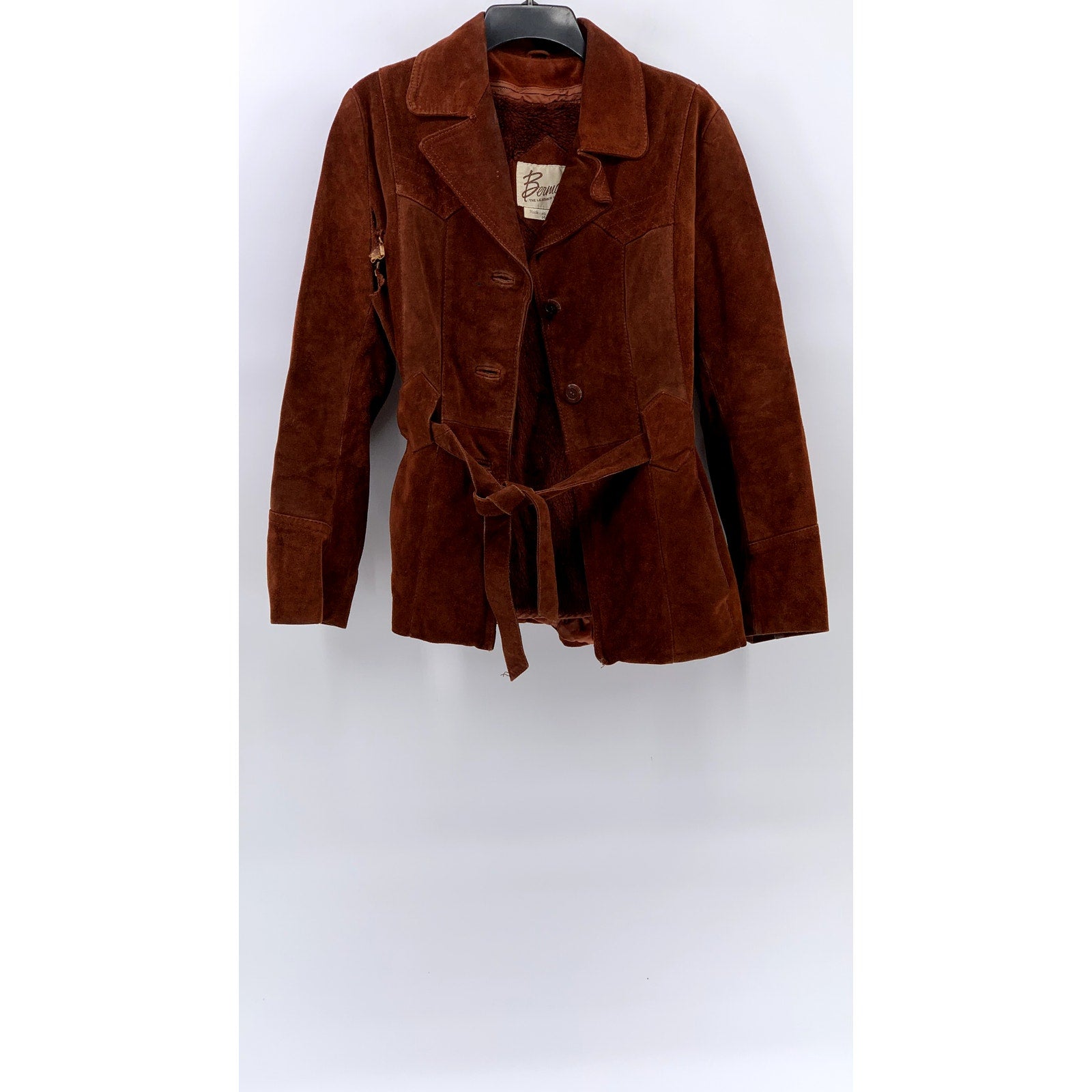 BERMAN'S THE LEATHER EXPERTS Women's Cognac Vintage Leather Belted Jacket SZ 14