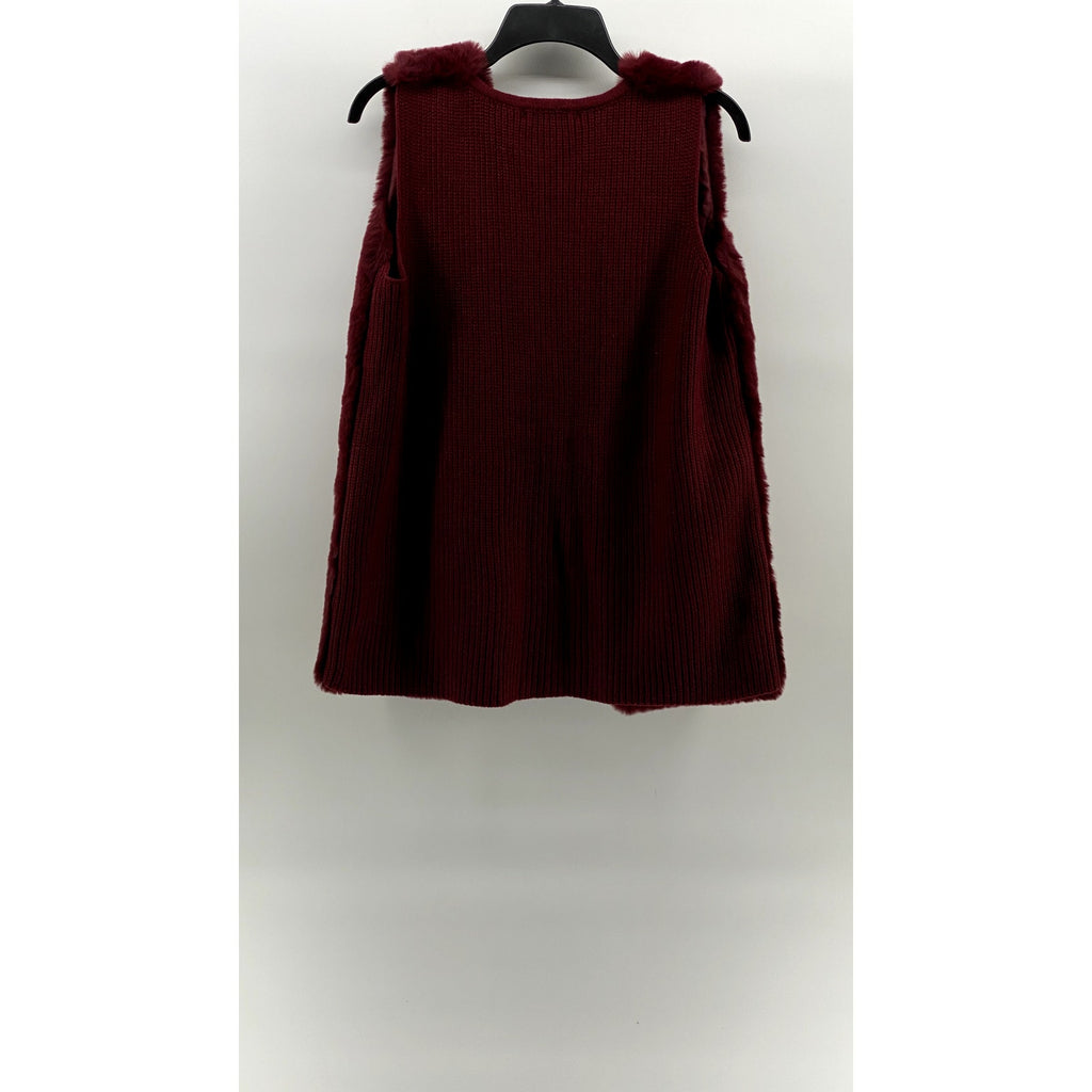 LIZ CLAIBORNE Women's Maroon Faux-Fur Knit Open-Front Sleeveless Vest SZ S