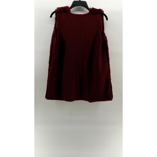 LIZ CLAIBORNE Women's Maroon Faux-Fur Knit Open-Front Sleeveless Vest SZ S