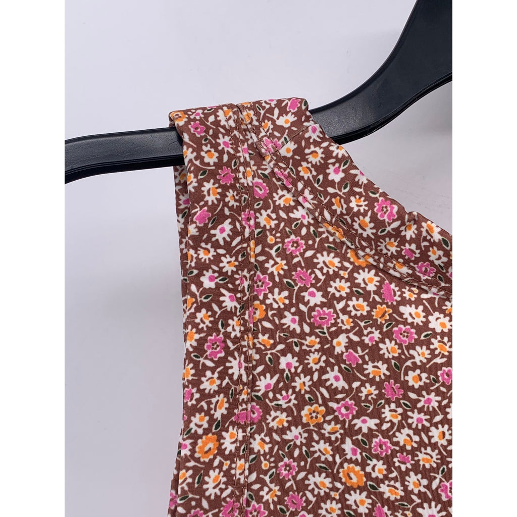 LOU & GREY Women's Brown Floral Deep Scoop-Neck Sleeveless Cropped Top SZ XS