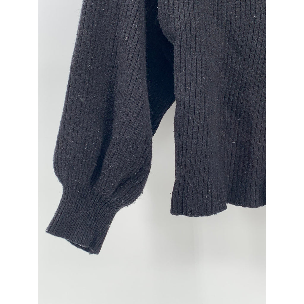 LINE DOT Women's Black Ribbed Mock-Neck Long Sleeve Pullover Sweater SZ S